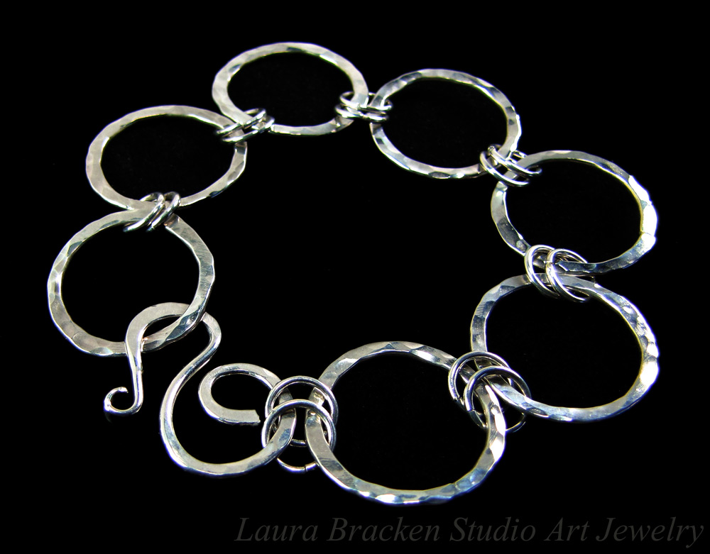 Hand-Fabricated Bracelet of Hammer-Textured Fine Silver Links