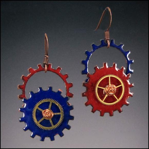 Enameled Gears Earrings