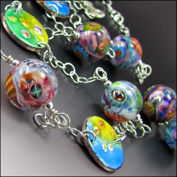 Colorful Lampwork and Enamel Necklace