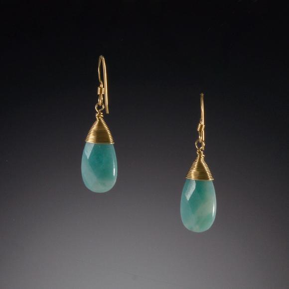 Gold-Fill Wire Wrapped Russian Amazonite Earrings