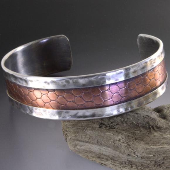 Silver and Copper Snakeskin Bracelet Cuff
