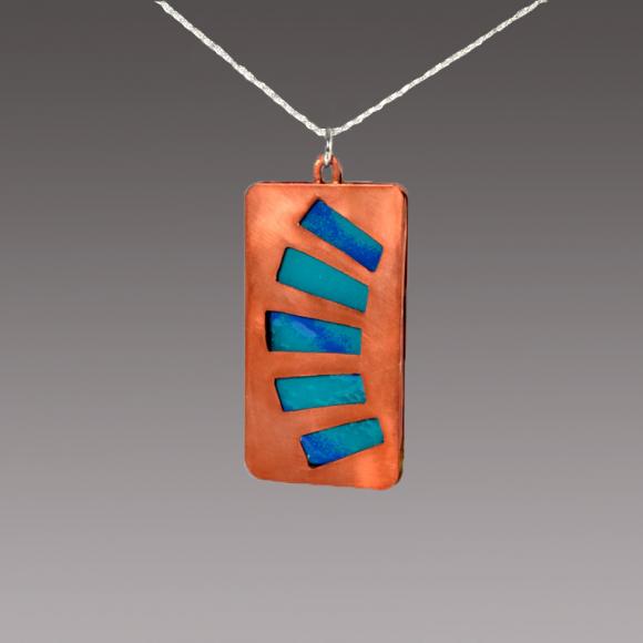 Abstract Copper and Enamel Pendant